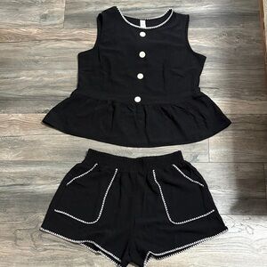 Black Peplum Tank & Shorts Set with Contrast Trim